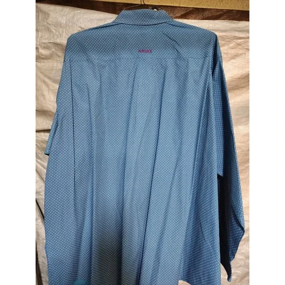 EUC Ariat Mens Blue Checkered  XXL 2XL Long Sleeve Cotton Dress Shirt - Picture 3 of 4
